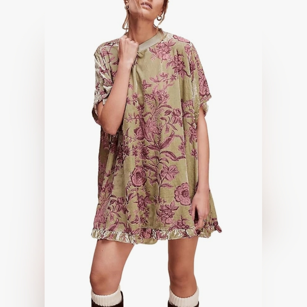 NWOT - Gold & Pink Velvet Mini Dress